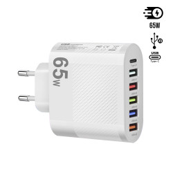 Chargeur secteur 65W avec 5 ports USB PD QC 3.0 et adaptateur de...