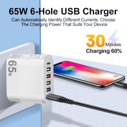 Chargeur secteur 65W avec 5 ports USB PD QC 3.0 et adaptateur de...