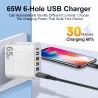 Chargeur secteur 65W avec 5 ports USB PD QC 3.0 et adaptateur de...