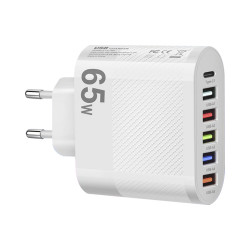 Chargeur secteur 65W avec 5 ports USB PD QC 3.0 et adaptateur de...