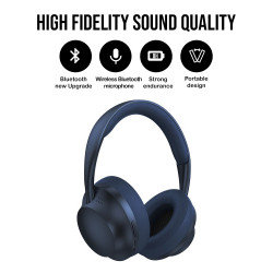 Casque Bluetooth stereo avec super bass et micro - Bleu nuit
