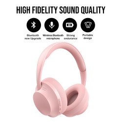 Casque Bluetooth stereo avec super bass et micro - Rose