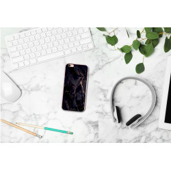 Coque souple transparente pour iPhone 6,7,8,SE,SE2,SE3 - Marbre noir