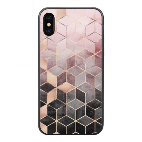 Coque en verre trempé pour iPhone XS MAX - Mosaiques rose
