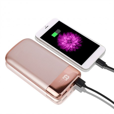 Power Bank double USB 10000mah avec affichage numérique et lampe torche - Rose or