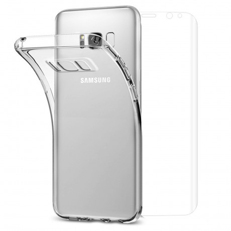 Coque transparente souple & vitre en verre trempé pour Samsung Galaxy S9