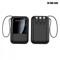 Powerbank Compacte 20000 mAh avec set de cable USB integre - Noir