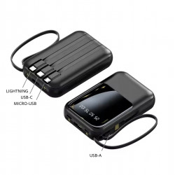Powerbank Compacte 20000 mAh avec set de cable USB integre - Noir
