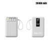 Powerbank 20000mAh avec cable integres - Taille compacte - Blanc
