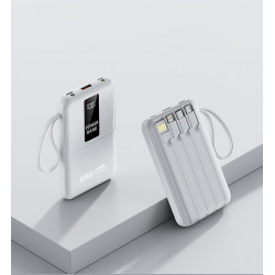 Powerbank 20000mAh avec cable integres - Taille compacte - Blanc