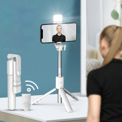 Perche a selfie Bluetooth avec flash integre - Blanc