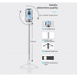 Perche a selfie Bluetooth avec flash integre - Blanc