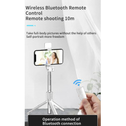 Perche a selfie Bluetooth avec flash integre - Blanc