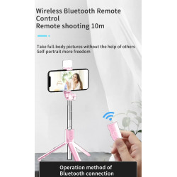 Perche a selfie Bluetooth avec flash integre - Rose