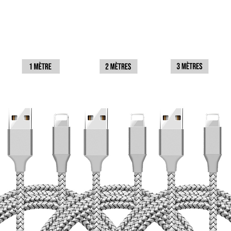 Lot de 3 cable type Lightning de charge et de synchronisation...