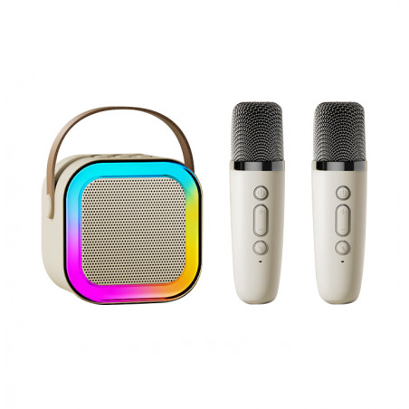 Karaoke avec enceinte bluetooth 5W et 2 microphones Bluetooth - Blanc