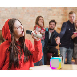 Karaoke avec enceinte bluetooth 5W et 2 microphones Bluetooth - Blanc