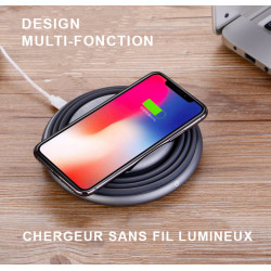 Chargeur sans fil a induction QI pliable et rotatif a LED - Noir