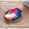 Chargeur sans fil a induction QI pliable et rotatif a LED - Noir