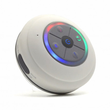 Haut - parleur Bluetooth etanche a ventouse avec lumiere LED - Blanc