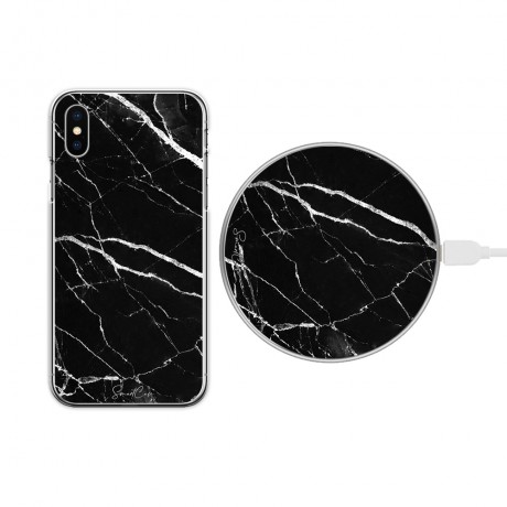 Pack chargeur à induction sans fil + Coque transparente pour iPhone XS MAX - Marbre noir