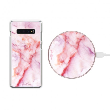Pack chargeur à induction sans fil + Coque transparente pour Samsung Galaxy S10 Plus - Marbre rose