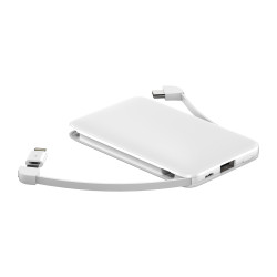 Batterie de secours 5000mAh avec cables integres - Blanc