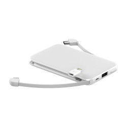 Batterie de secours 5000mAh avec cables integres - Blanc