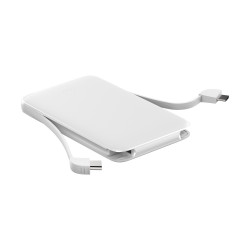 Batterie de secours 5000mAh avec cables integres - Blanc