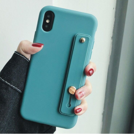 Coque legere en TPU avec support pour iPhone X/XS - Bleu canard