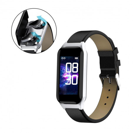 Bracelet Bluetooth connect 2 en 1 avec ecouteurs Bluetooth - Noir