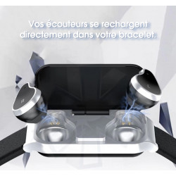 Bracelet Bluetooth connect 2 en 1 avec ecouteurs Bluetooth - Noir