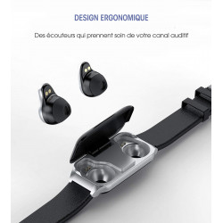 Bracelet Bluetooth connect 2 en 1 avec ecouteurs Bluetooth - Noir