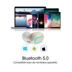 Ecouteurs binaural Bluetooth 5.0 sans fil etanches avec microphone...