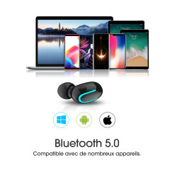 Ecouteurs binaural Bluetooth 5.0 sans fil etanches avec microphone...