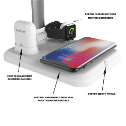Lampe de bureau LED pliable avec support de charge sans fil 4 en 1...