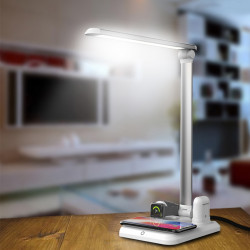 Lampe de bureau LED pliable avec support de charge sans fil 4 en 1...
