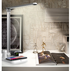 Lampe de bureau LED pliable avec support de charge sans fil 4 en 1...