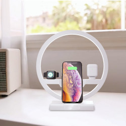 Station de charge rapide a 5 ports avec lampe de bureau LED - Blanc