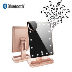 Miroir tactile avec lumiere LED et haut - parleur Bluetooth - Rose or