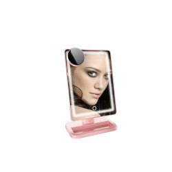 Miroir tactile avec lumiere LED et haut - parleur Bluetooth - Rose or