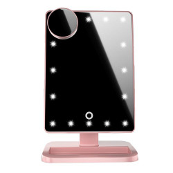 Miroir tactile avec lumiere LED et haut - parleur Bluetooth - Rose or