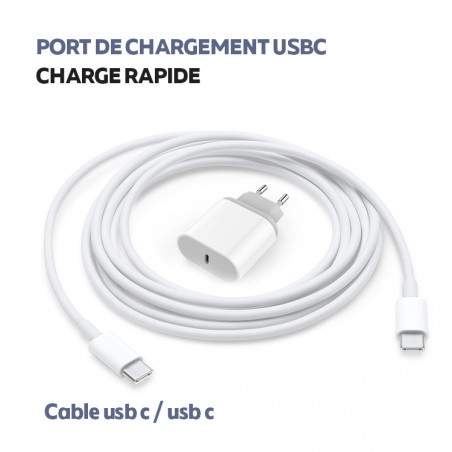 Chargeur mural USB type C a charge ultra rapide de 18 W + Cable...