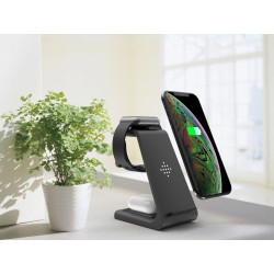 Support de charge sans fil rapide 3 en 1 antiderapant compatible...