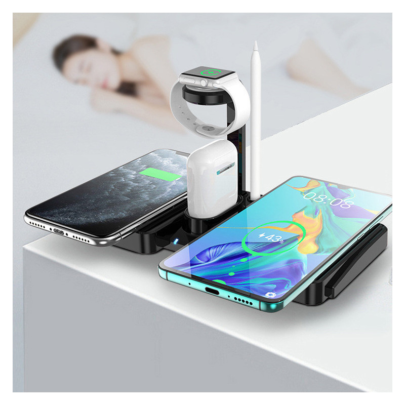 Support de charge sans fil 4 en 1 pour iOS, Android, Apple Watch...