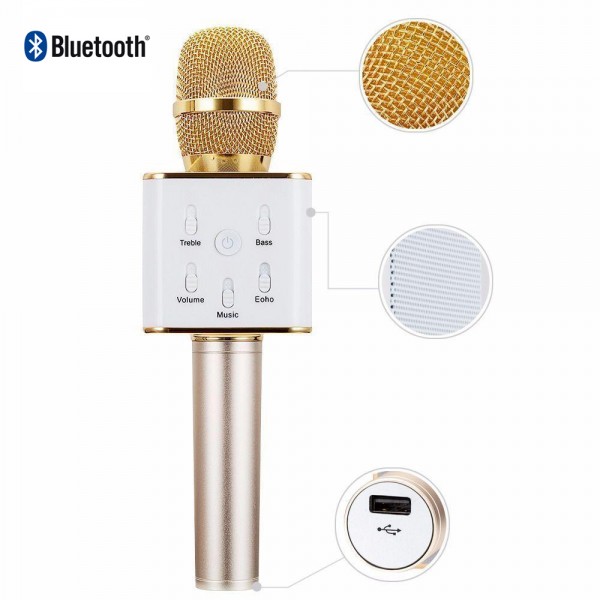 Microphone Karaoke - Bluetooth Double haut-parleurs, Echo + Effets