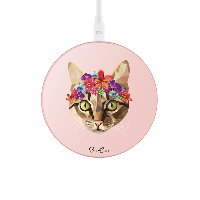 Chargeur a induction sans fil avec indicateur LED rose or - Chat...