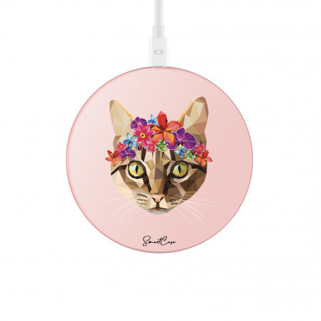 Chargeur a induction sans fil avec indicateur LED rose or - Chat...