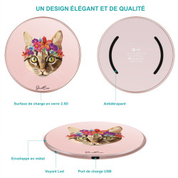 Chargeur a induction sans fil avec indicateur LED rose or - Chat...