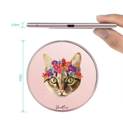 Chargeur a induction sans fil avec indicateur LED rose or - Chat...